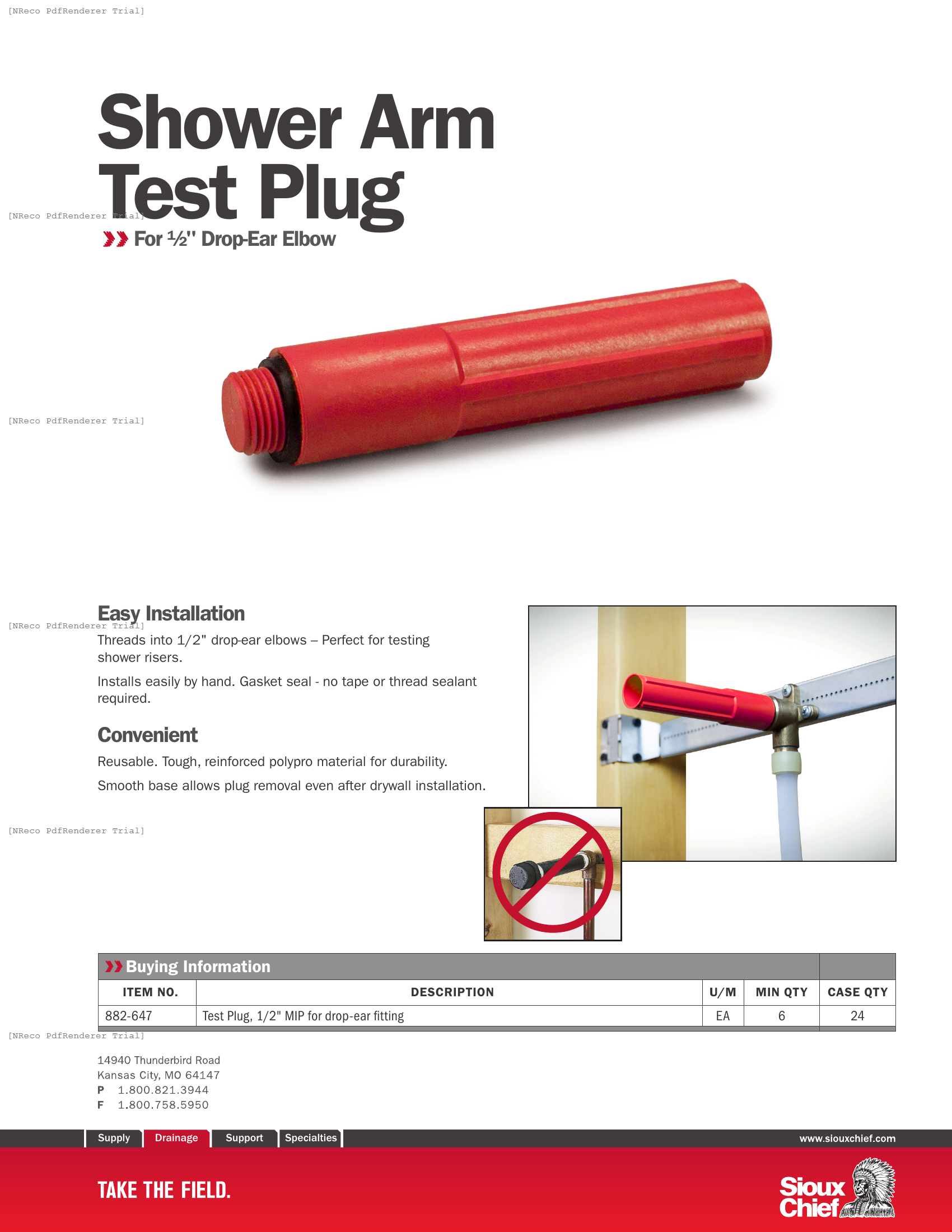 SHOWER ARM TEST PLUG - BROCHURE.PDF Brochure Document